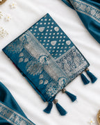 Teal Blue Colour Paithani Silk Saree with Multicolour Peacock Design