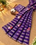 Purple Colour Floral Golden Zari Border Saree