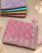 Dusty Rose Pink Colour Shimmer Chiffon Saree with Embroidery Work