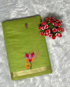 Moss Green Colour Jamdani Cotton Saree