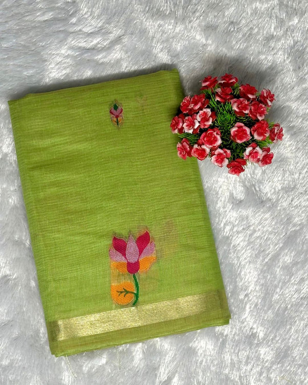 Moss Green Colour Jamdani Cotton Saree