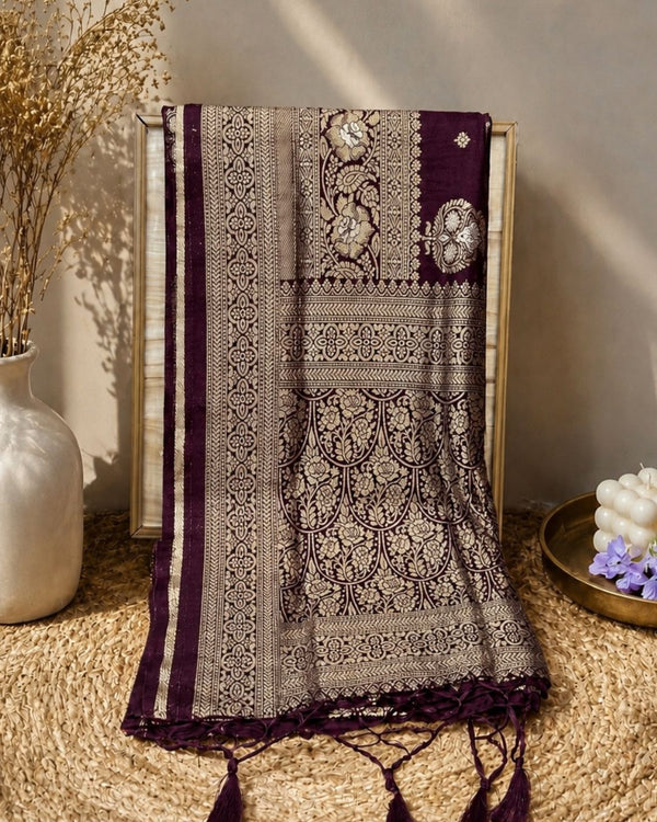 Wine Colour Dola Silk Saree
