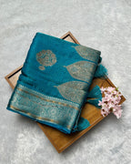 Sky Blue Colour Shimmer Georgette Saree With Swarovski Work