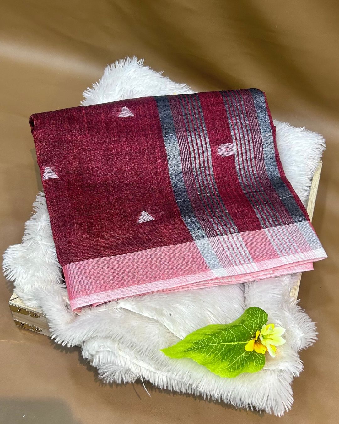 Maroon Colour Khadi Cotton Saree