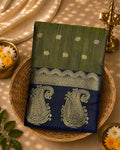 Dusty Moss Green Colour Semi Silk Dual Shine Zari Saree