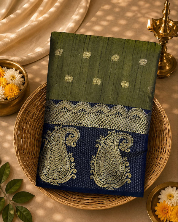Dusty Moss Green Colour Semi Silk Dual Shine Zari Saree