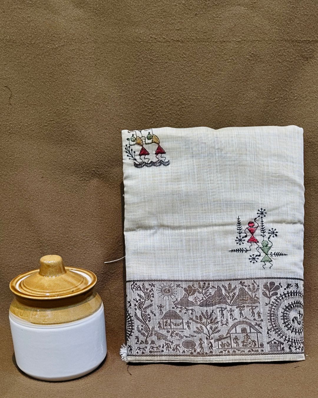 Off White Colour Cotton Warli Design Saree