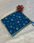 Sky Blue Colour Chiffon Batik Print lace Border Saree