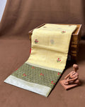 Light Yellow Colour Cotton Floral Embroidery Saree