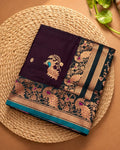 Wine Colour Satin Silk Paithani with Meenakari Peacock Butti