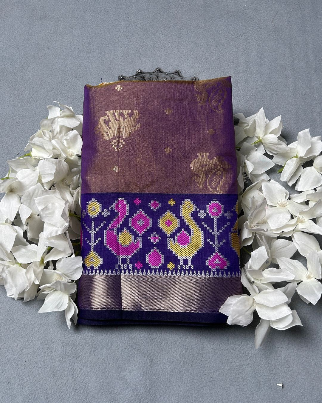 Brownish Purple Colour Dual-Shade Saree with Patola Design Border