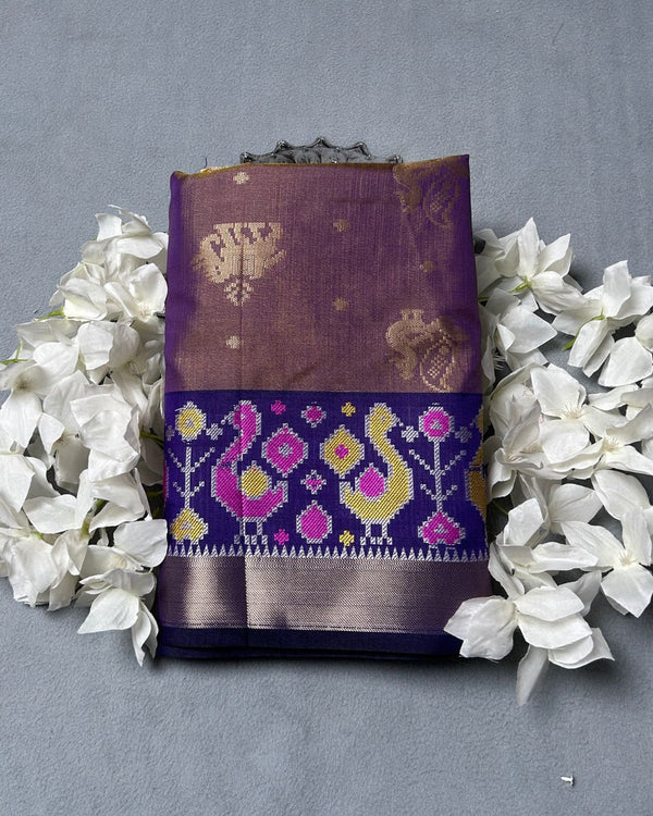 Brownish Purple Colour Dual-Shade Saree with Patola Design Border