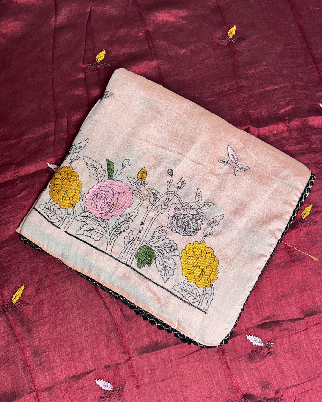 Light Orange Colour Floral Embroidered Style Designer Saree