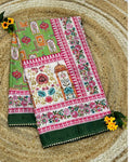 Vibrant Green Colour Digital Patchwork Printed Saree
