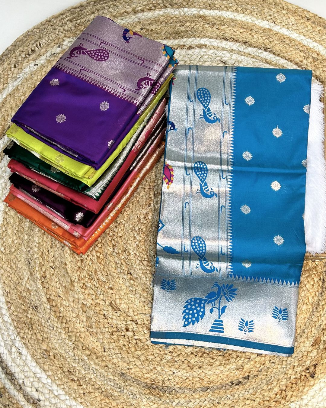 Rama Blue Colour Silk Paithani Saree