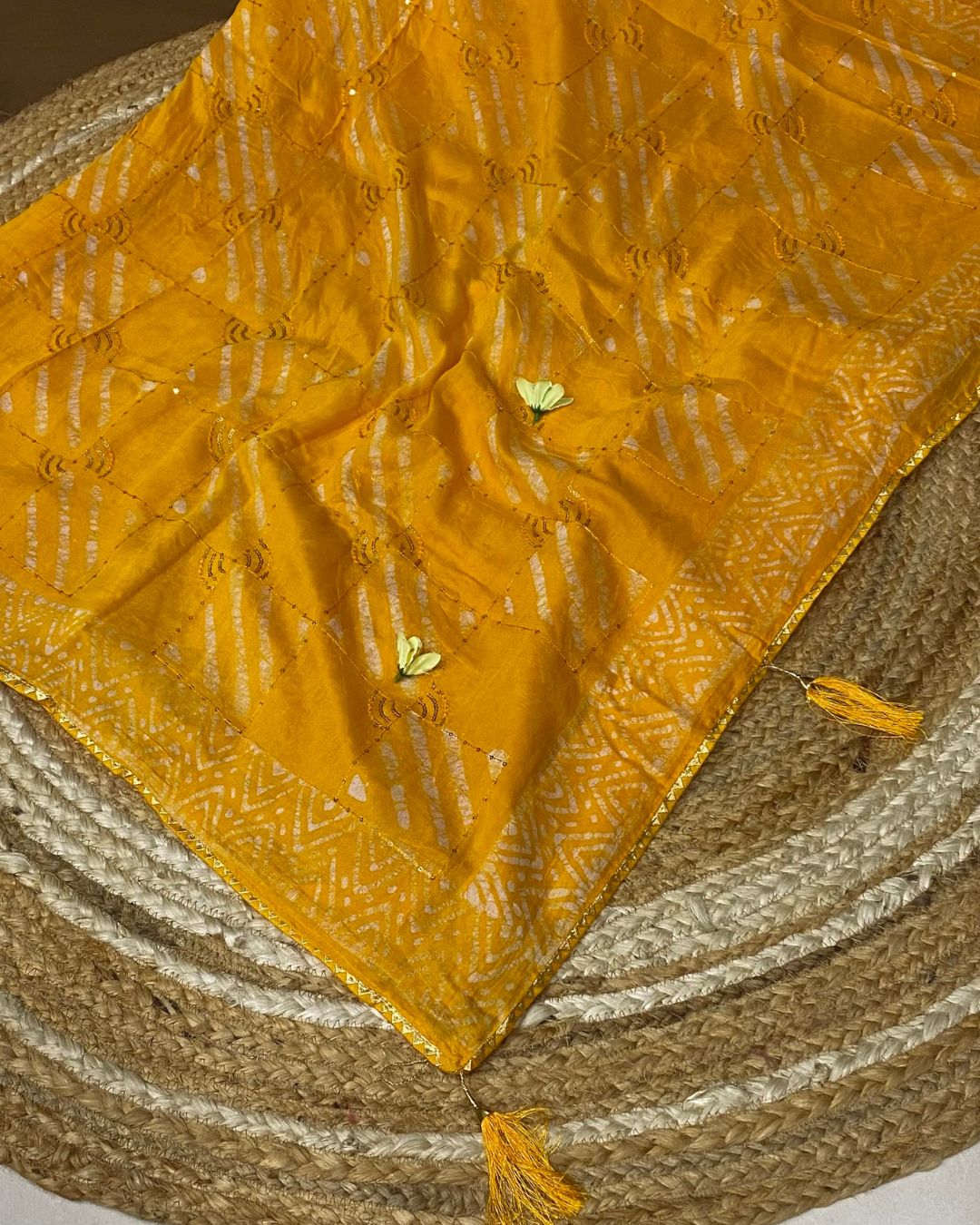 Mango Yellow Colour Batik Cotton Saree