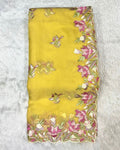 Light Yellow Colour Crunchy Silk Thread Work Saree