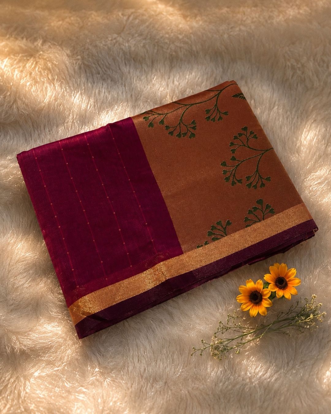 Wine  Colour Cotton Jamdani Saree with Sequin Work