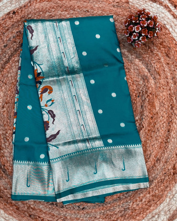 Rama Blue Colour Silk Paithani Saree