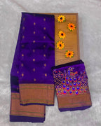 Purple Colour Kalanjali Paithani with Aari Work Blouse