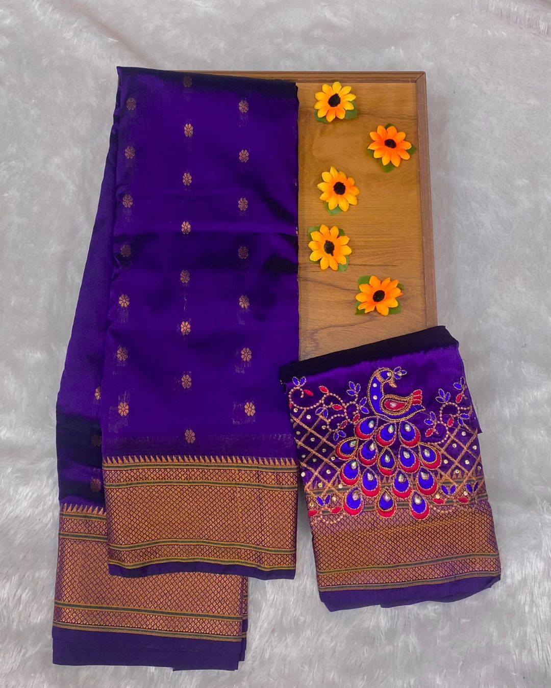 Purple Colour Kalanjali Paithani with Aari Work Blouse