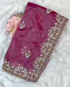 Magenta Colour Soft Net Cutwork border Saree