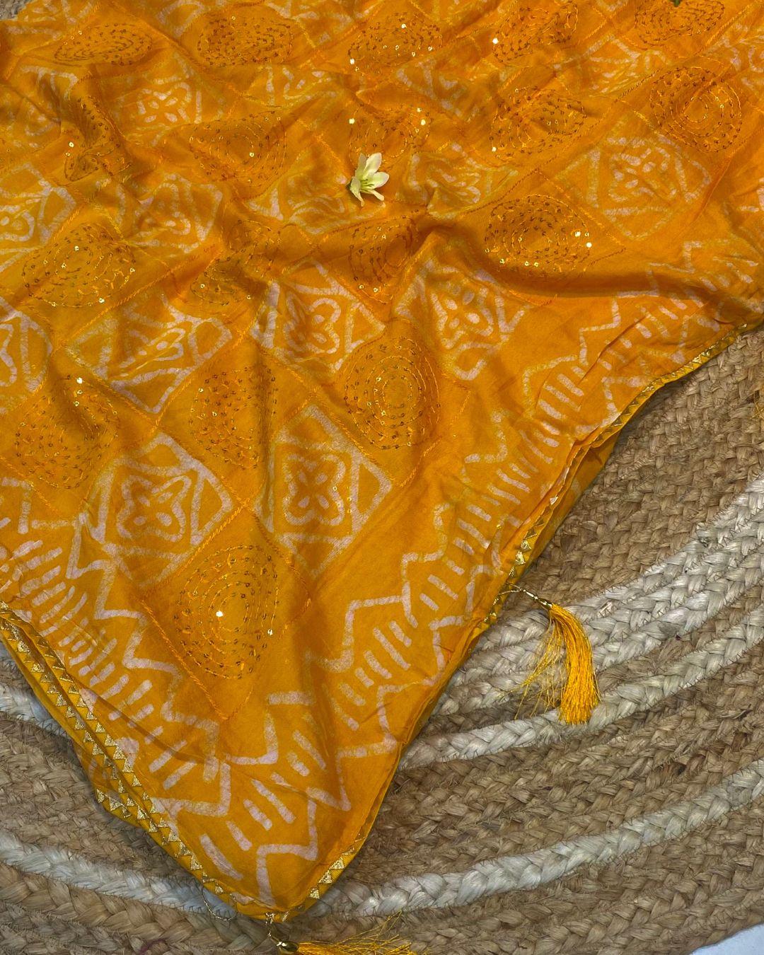 Mango Yellow Colour Batik Cotton Saree