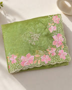 Sage Green Colour Crunchy Silk Thread Work Saree
