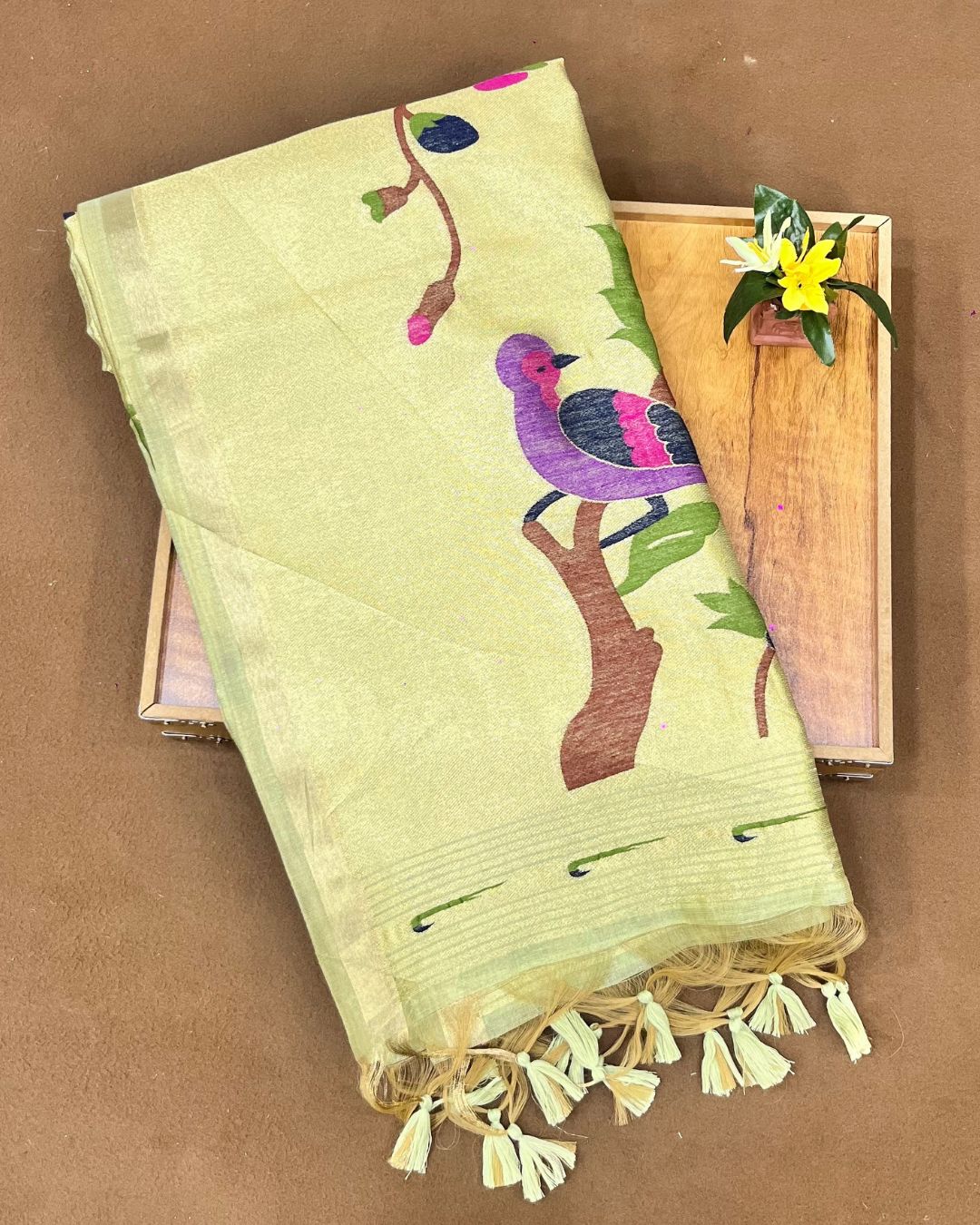 Pista Green Colour  Thread work Cotton Saree