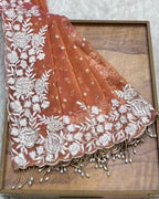 Rust Orange Colour Shimmer Fandy Saree