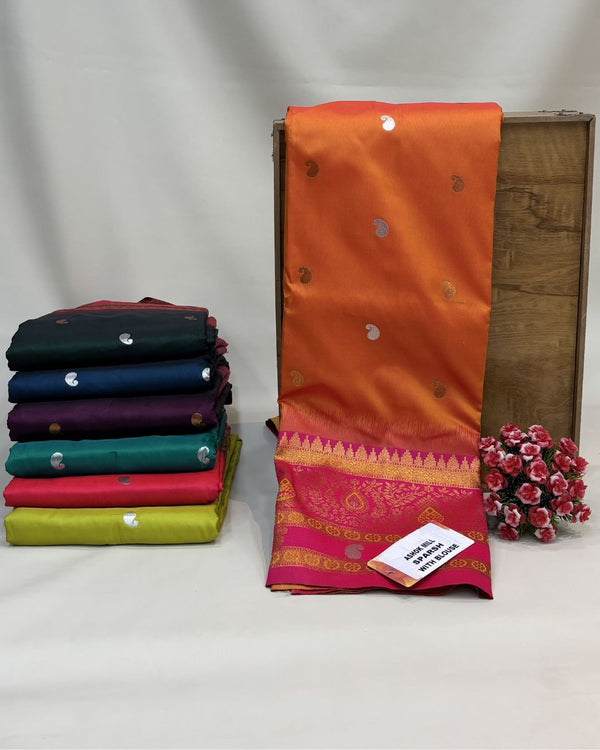 Rusty Orange Colour Silk Paithani Saree with Contrast Blouse