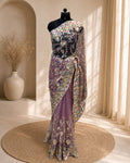 Lilac Pink Colour Soft Net Thread Work Saree