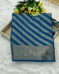 Petrol Blue Colour Vichitra Silk Swarovski Work Saree