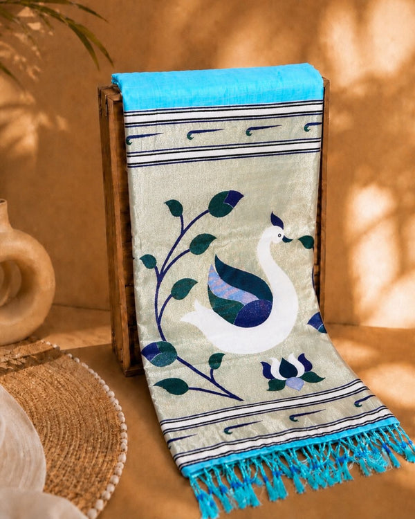 Blue Colour Cotton Meenakari Work Saree