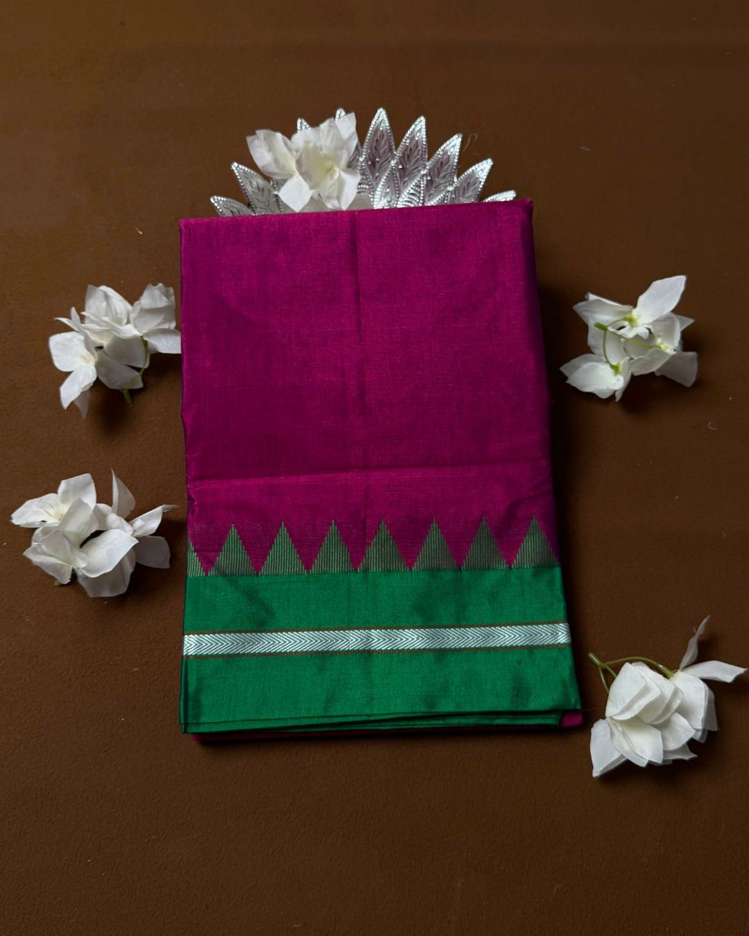 Raspberry Pink  Colour Contrast Border Irkal/Ilkal Cotton Saree