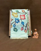 Light Turquoise Colour Lotus Flower Print  Linen Cotton Printed Saree