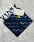 Navy Blue  Colour Vichitra Silk Foil Print with Contrast Blouse Piece