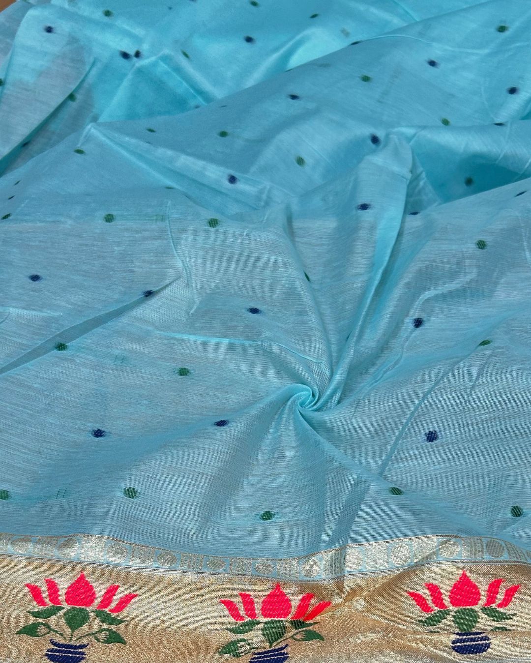 Blue Colour Cotton Meenakari Work Saree
