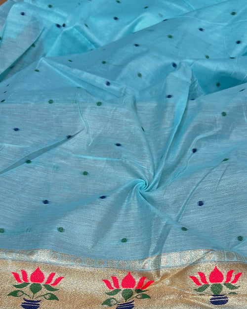 Blue Colour Cotton Meenakari Work Saree