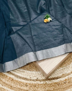 Petrol Blue Colour Jute Cotton Saree