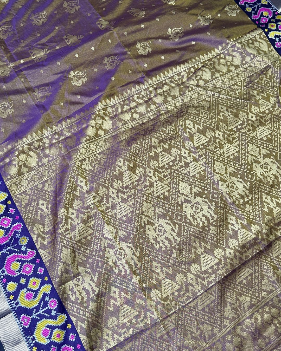 Brownish Purple Colour Dual-Shade Saree with Patola Design Border