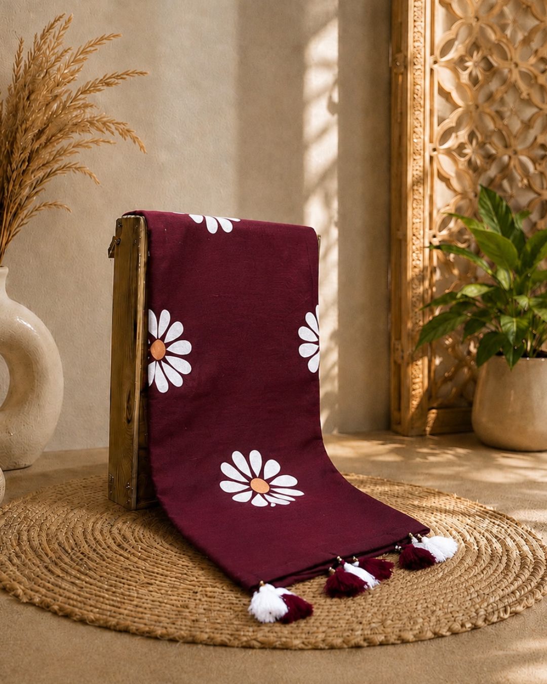 Maroon Colour Cotton Floral Printed Saree