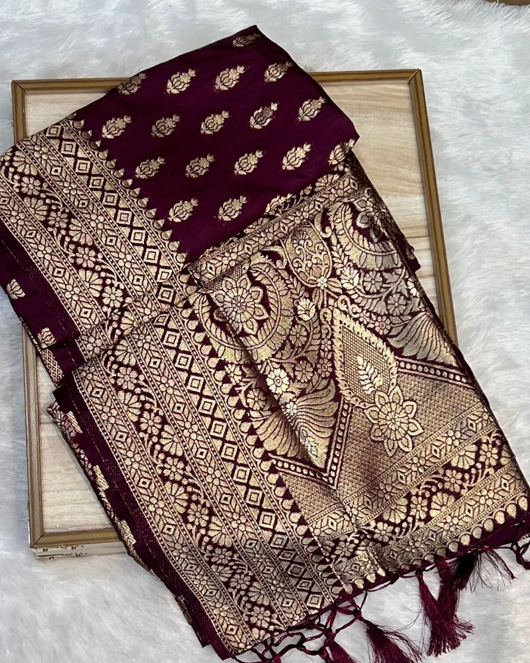 Wine Colour Dola Silk Saree