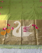 Moss Green Colour Jamdani Cotton Saree