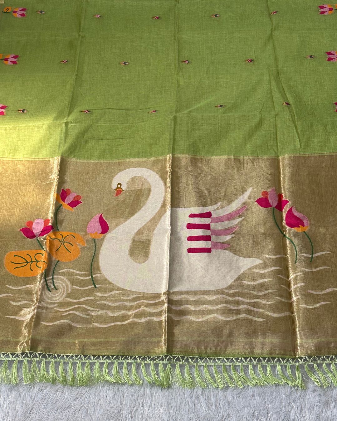 Moss Green Colour Jamdani Cotton Saree