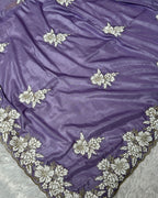 Lavender Colour Shimmer Saree with Heavy Floral Embroidery Border