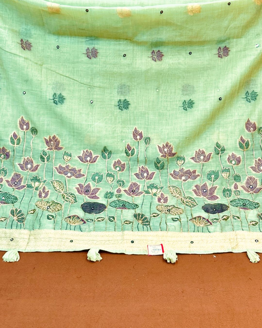 Pista Green  Colour Muga Cotton Saree with Contrast Blouse
