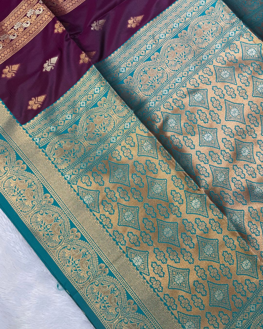 Wine Colour Semi Silk Contrast Border Zari Saree