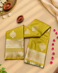 Parrot Green Colour Semi-Silk Saree with Rich Zari Pallu