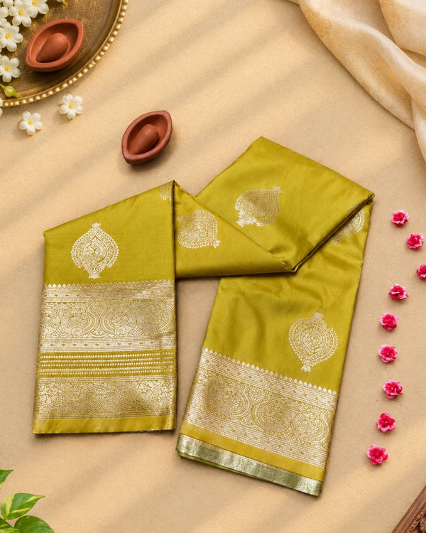 Parrot Green Colour Semi-Silk Saree with Rich Zari Pallu